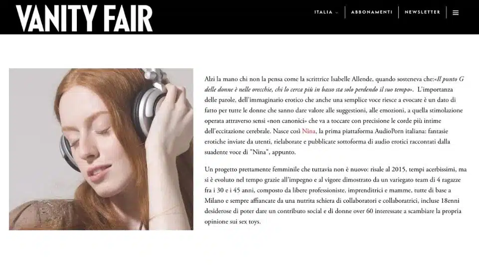 Articolo di Vanity Fair Italia che parla di Nina