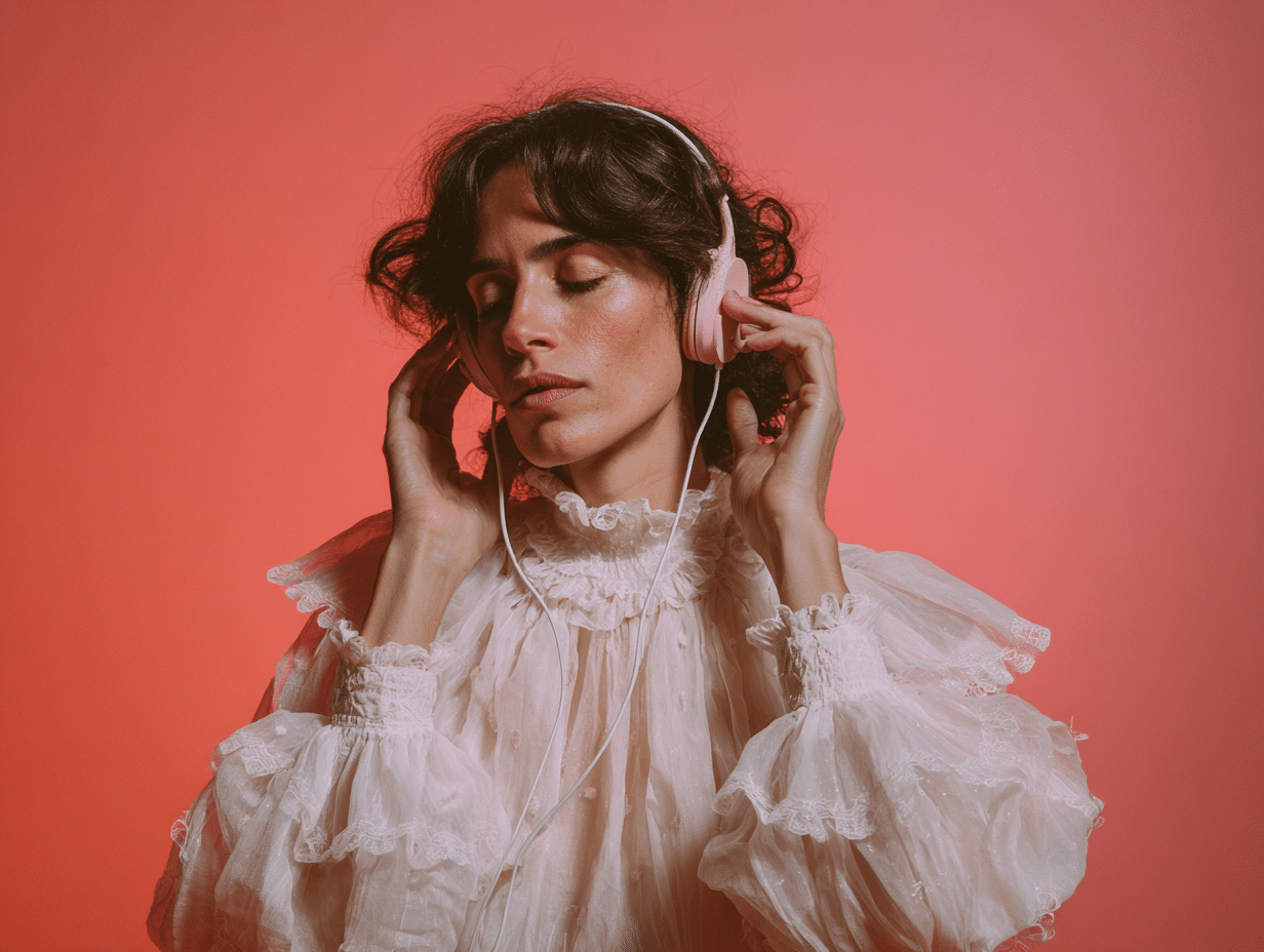 donna che ascolta con le cuffie un audio erotico